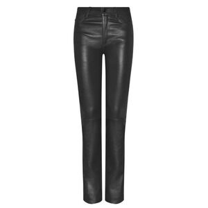 IRO 'Quartz' Black Lamb Leather Pants Womens Size 40 Cropped Split Hem EUC